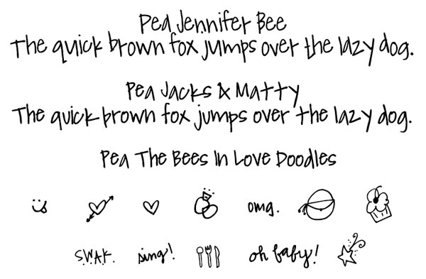 Pea Jennifer Bee, Jacks & Matty & Doodles font Pea Jennifer Bee, Jacks & Matty & Doodles font