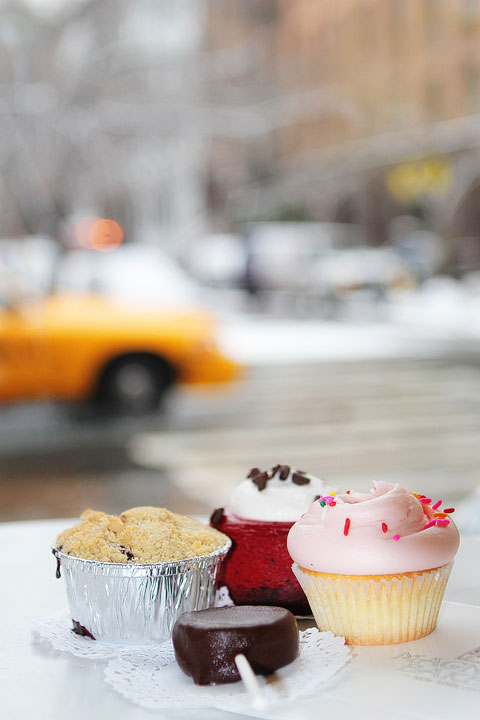 Desserts in Front of a Blurry Street Image of Desserts in Front of a Blurry Street