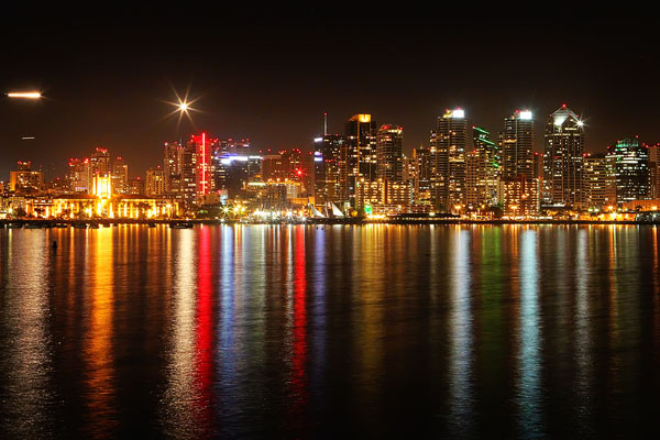 City Lights on the Water at Night Image of City Lights on the Water at Night