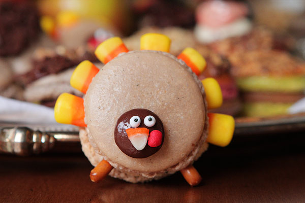 Thanksgiving Themed Holiday Macarons: Caramel Apple Macarons, Chocolate Acorns, and Chocolate Peanut Butter Candy Corn Turkeys Thanksgiving Themed Holiday Macarons: Caramel Apple Macarons, Chocolate Acorns, and Chocolate Peanut Butter Candy Corn Turkeys
