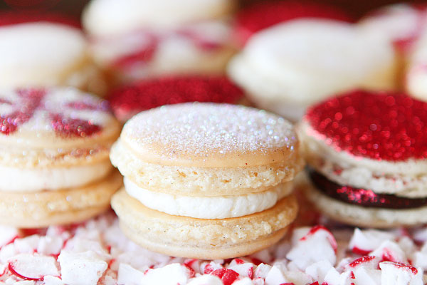 Sparkly Vanilla Bean Macarons with Three Christmas Inspired Frostings Sparkly Vanilla Bean Macarons with Three Christmas Inspired Frostings