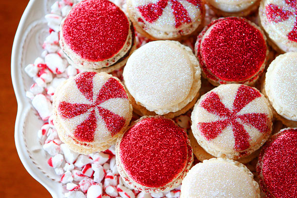 Sparkly Vanilla Bean Macarons with Three Christmas Inspired Frostings