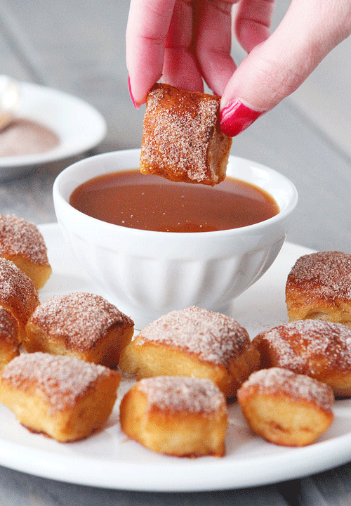 Cinnamon Sugar Soft Pretzel Bites with Salted Caramel Dipping Sauce