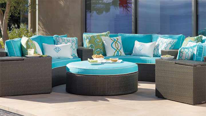 blue wicker outdoor sofa