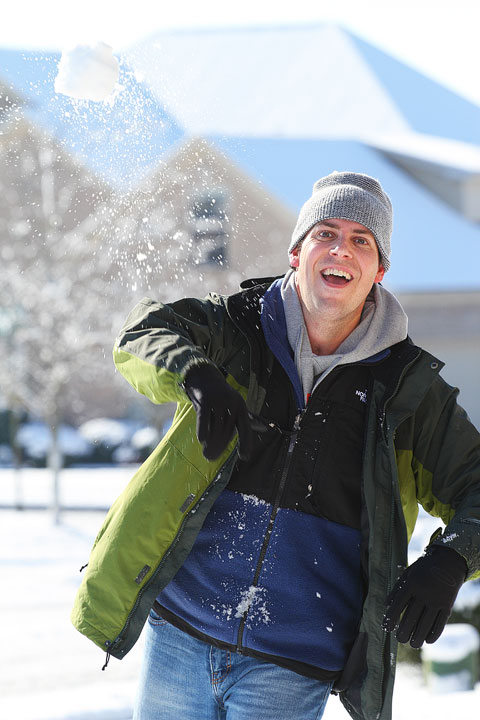 Snowball Fight Image of Kevin Throwing a Snowball at Me