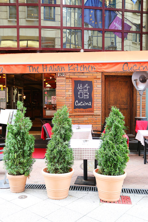Amanda Green Bottoms' handwriting on a restaurant logo in Budapest, Hungary.