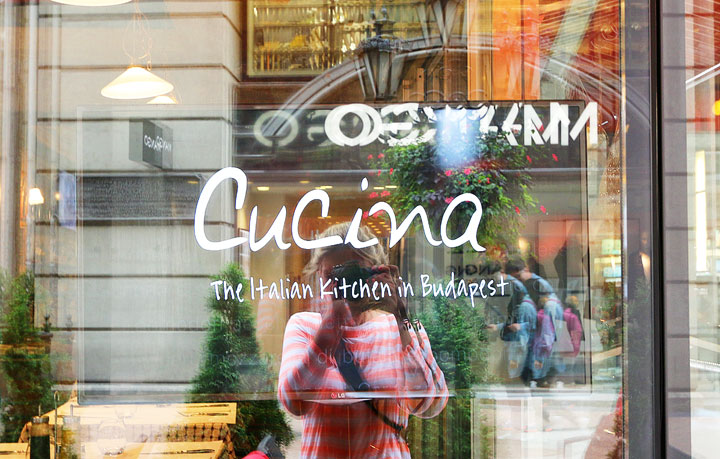 Amanda Green Bottoms' handwriting on a restaurant logo in Budapest, Hungary.