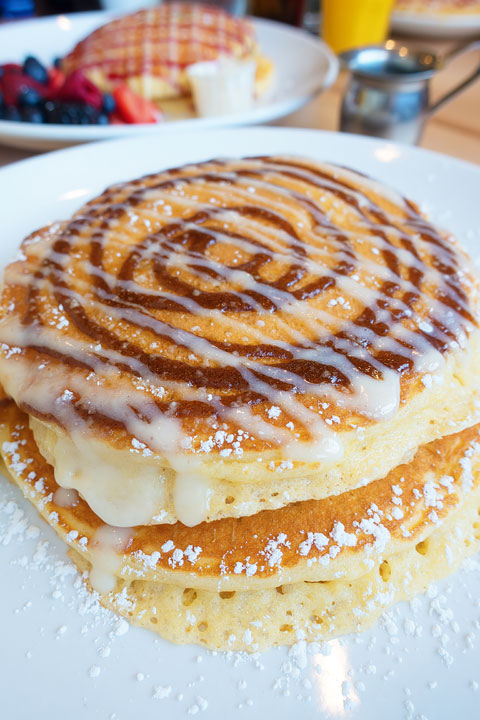Cinnamon Bun Pancakes Image of Snooze's Cinnamon Bun Pancakes