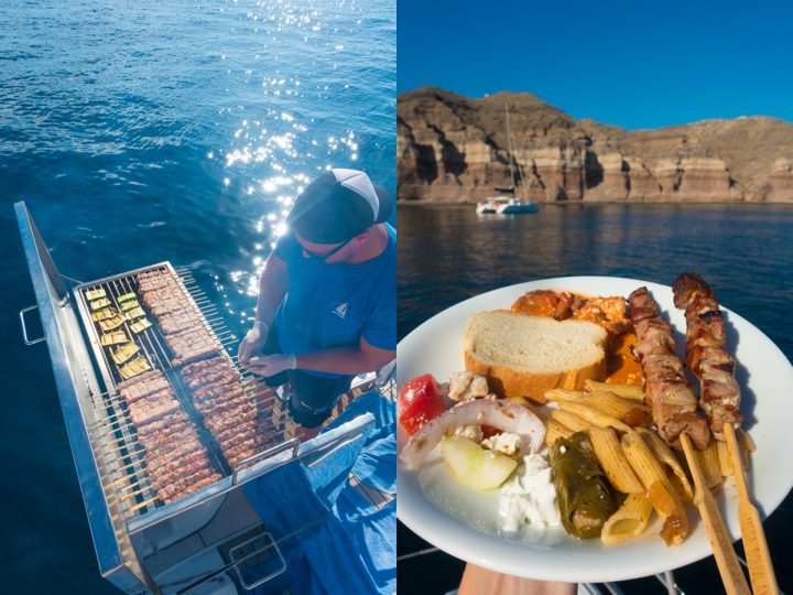 Lunch on the Water in Santorini, Greece Image of Lunch on the Water in Santorini, Greece