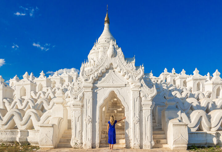 View of the White Temple at Myanmar from a further distance.