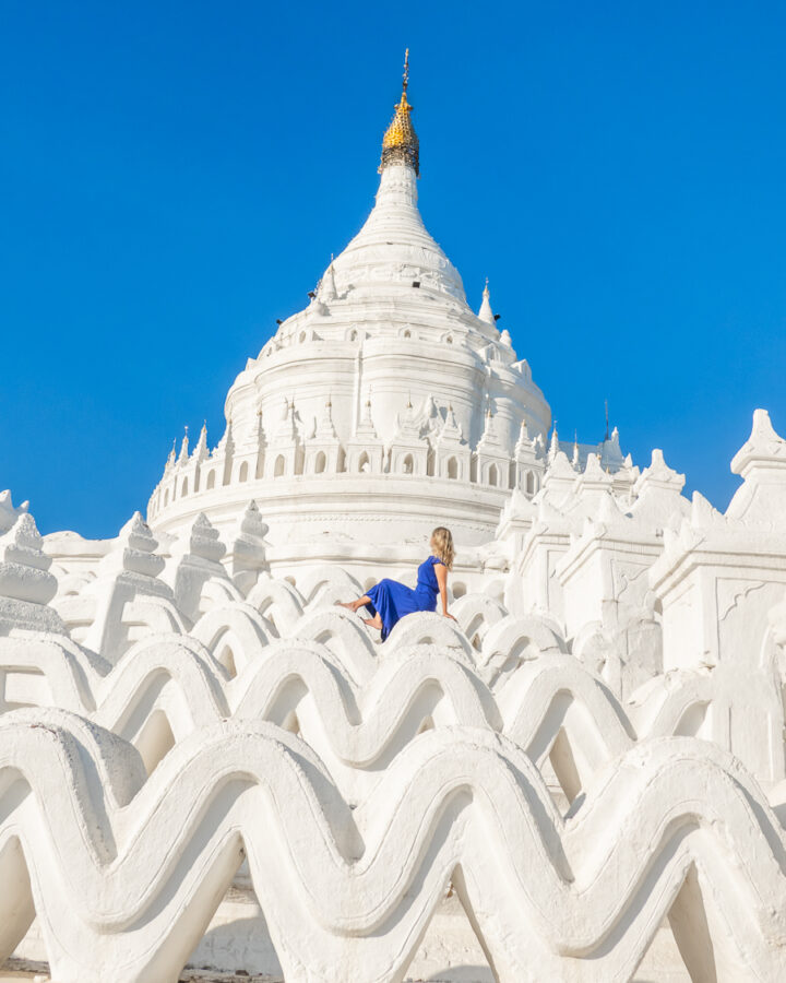 Seated on the white waves at the White Temple in Myanmar.